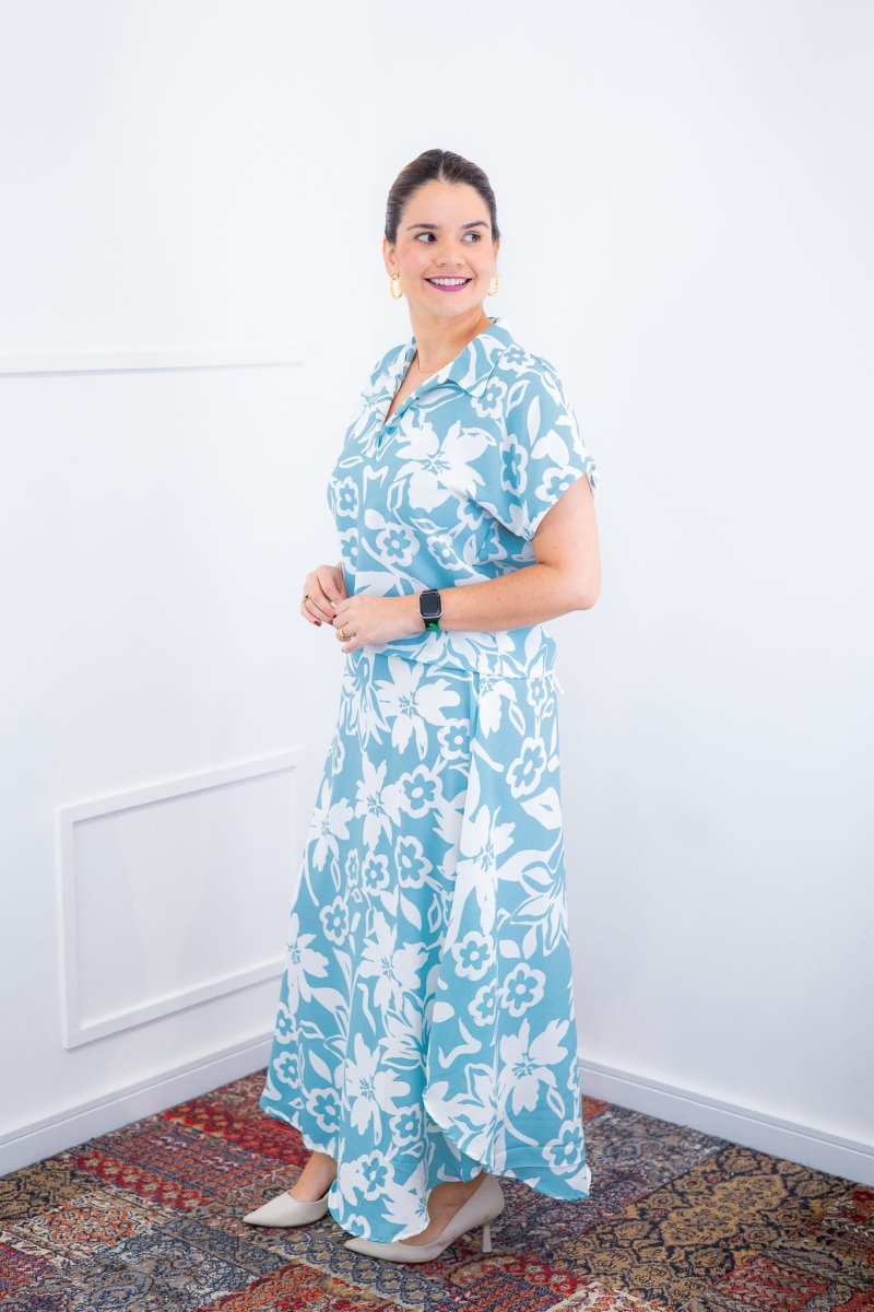 Conjunto Rio – Saia Longa e Blusa com Decote V em Crepe com Caimento Fluido - Naguirre Shop