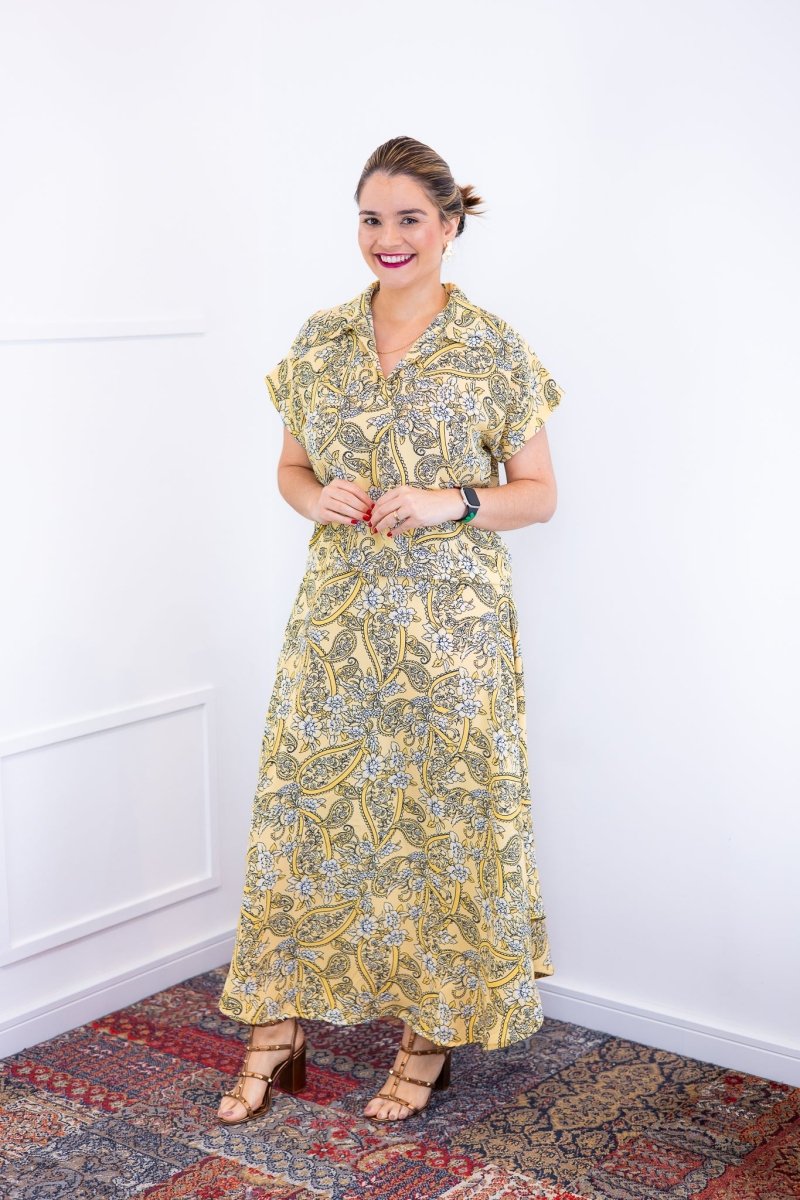 Conjunto Rio – Saia Longa e Blusa com Decote V em Crepe com Caimento Fluido - Naguirre Shop
