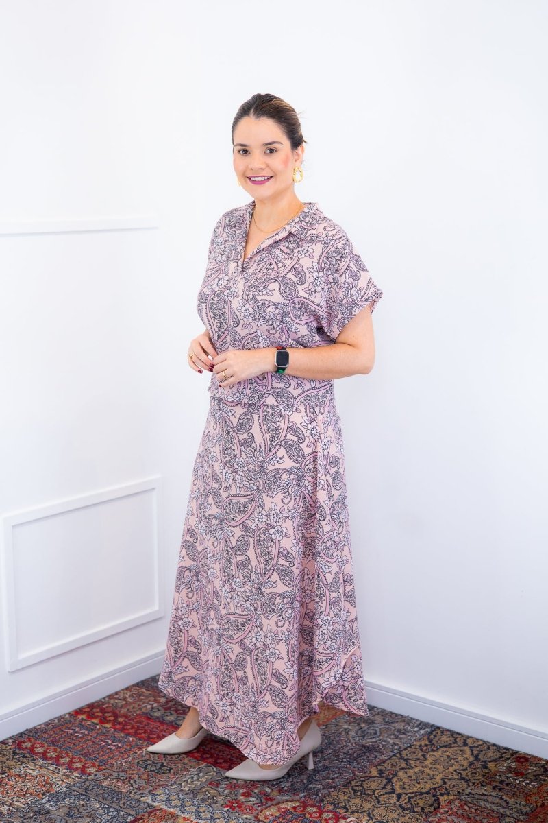 Conjunto Rio – Saia Longa e Blusa com Decote V em Crepe com Caimento Fluido - Naguirre Shop