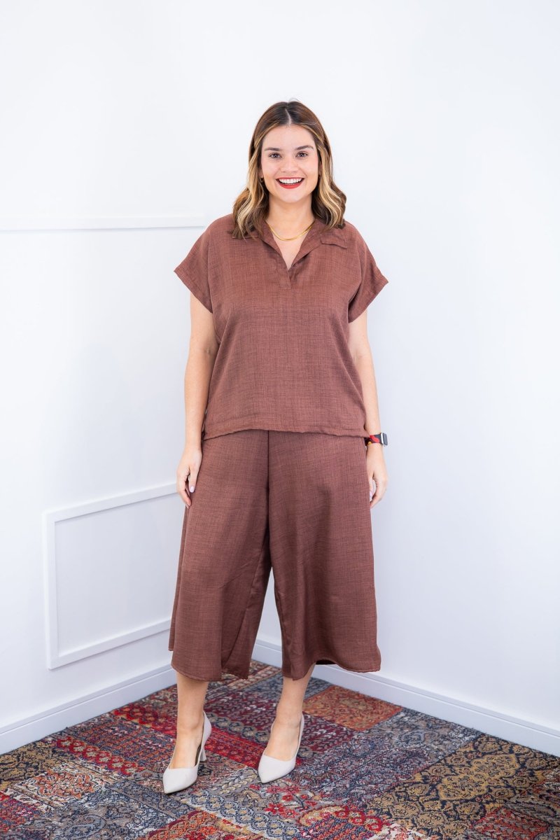 Conjunto Roberta – Blusa e Pantacourt em Linho Light - Naguirre Shop