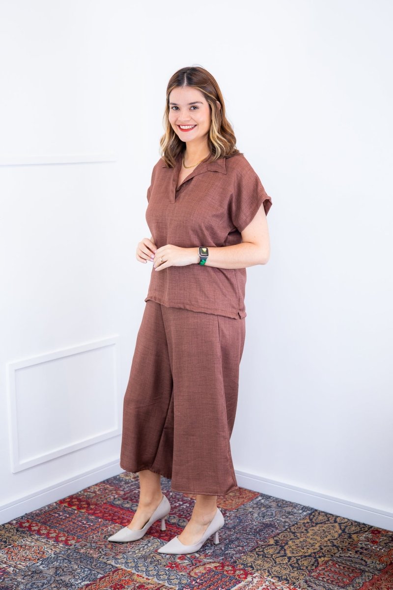 Conjunto Roberta – Blusa e Pantacourt em Linho Light - Naguirre Shop