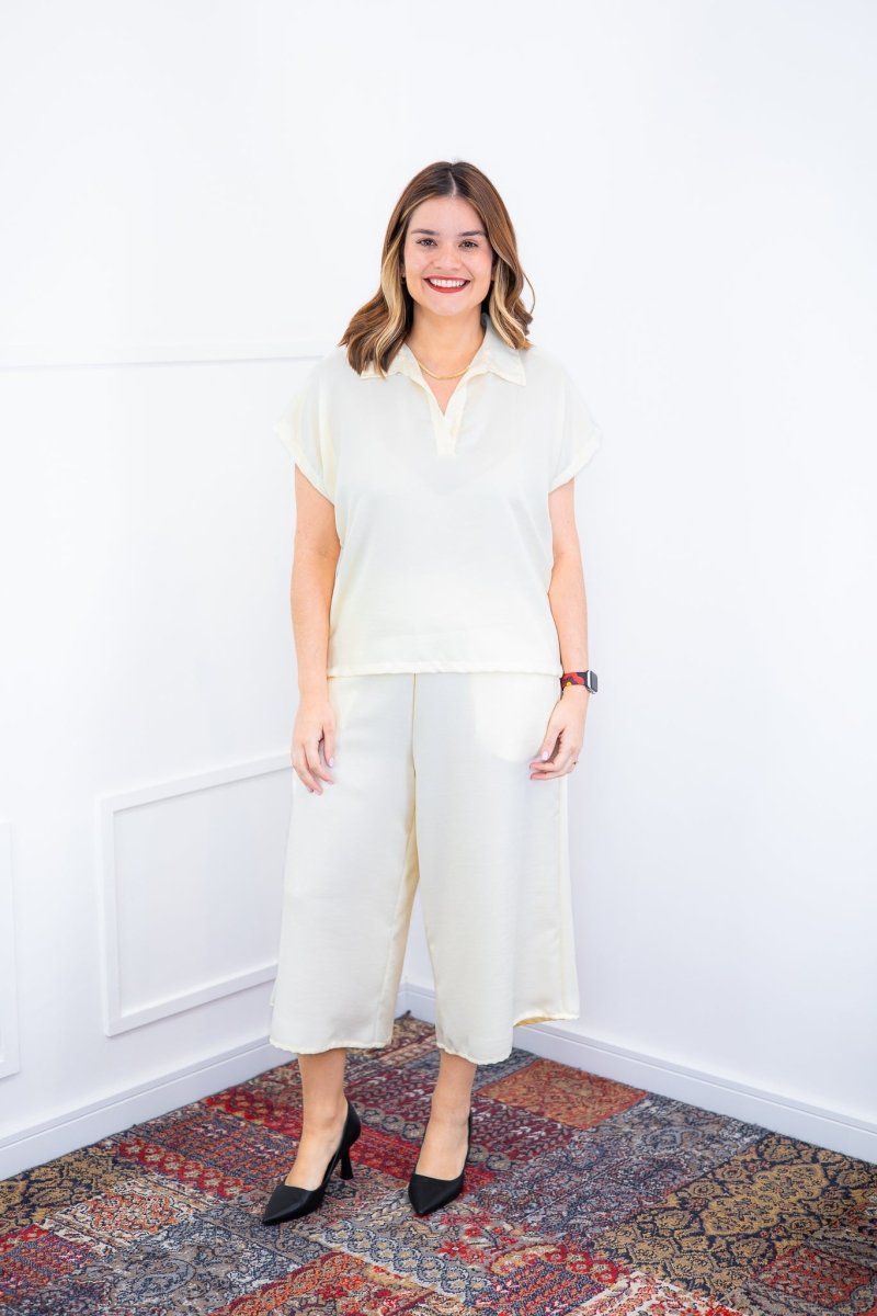 Conjunto Roberta – Blusa e Pantacourt em Linho Light - Naguirre Shop