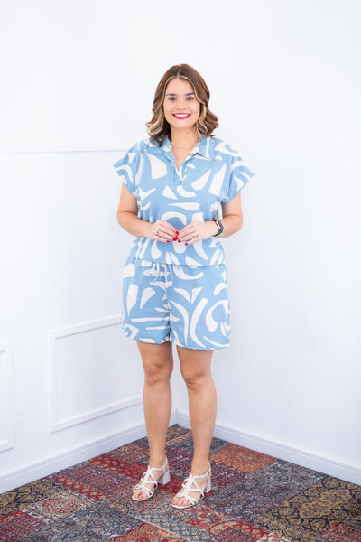 Conjunto Salvador – Bermuda e Blusa em Crepe com Estampa Geométrica - Naguirre Shop