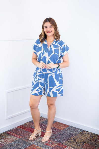 Conjunto Salvador – Bermuda e Blusa em Crepe com Estampa Geométrica - Naguirre Shop