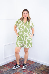 Conjunto Salvador – Bermuda e Blusa em Crepe com Estampa Geométrica - Naguirre Shop