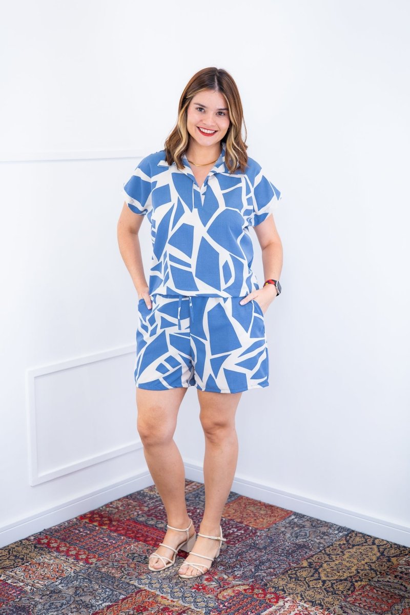 Conjunto Salvador – Bermuda e Blusa em Crepe com Estampa Geométrica - Naguirre Shop