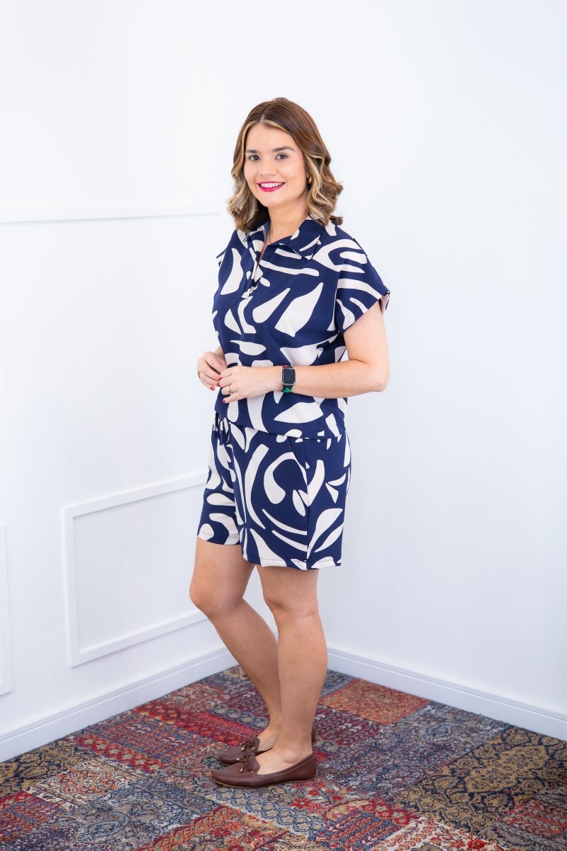 Conjunto Salvador – Bermuda e Blusa em Crepe com Estampa Geométrica - Naguirre Shop