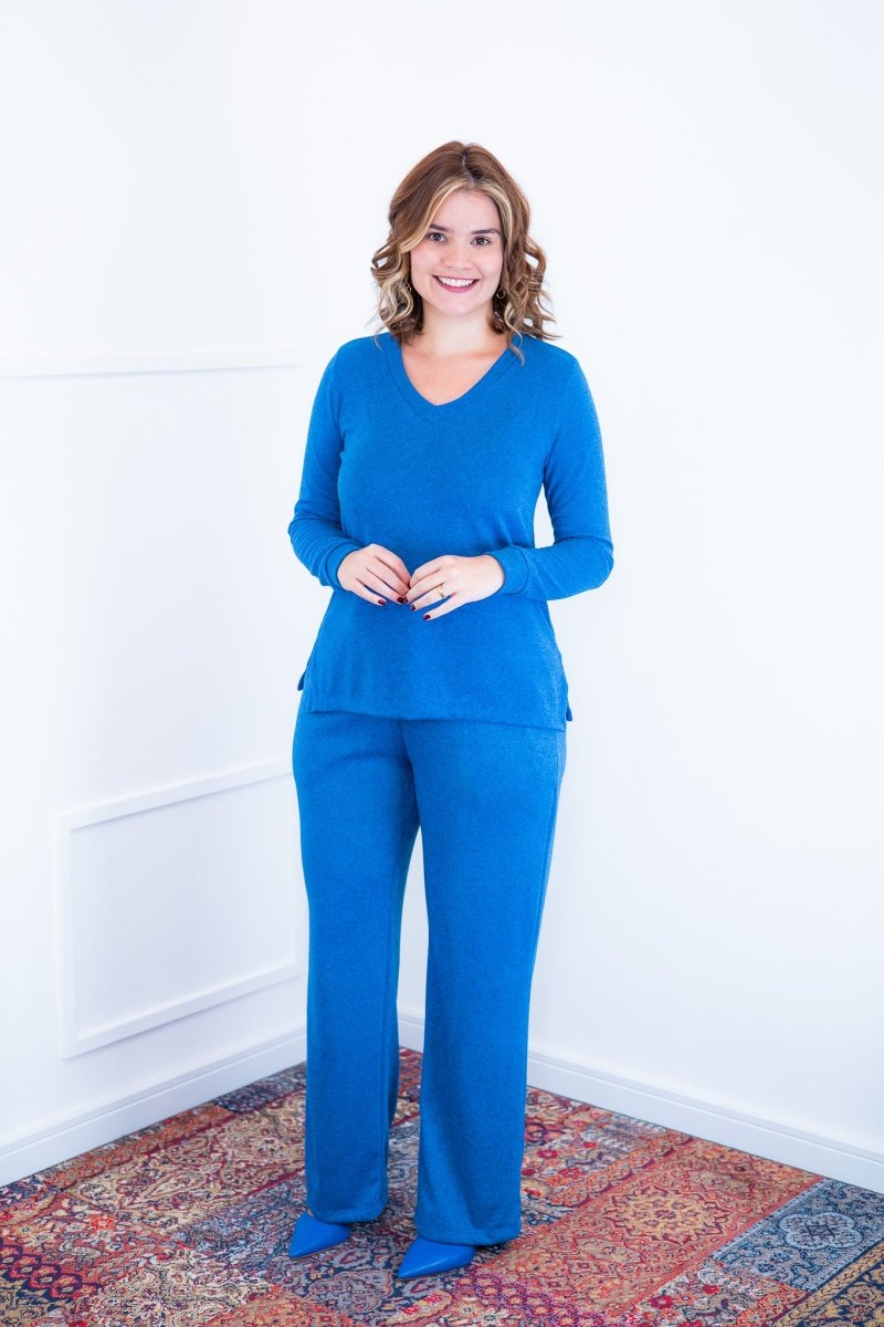 Conjunto Zurique - Lãzinha com Blusa Gola V e Calça Pantalona com Bolsos Faca - Naguirre Shop