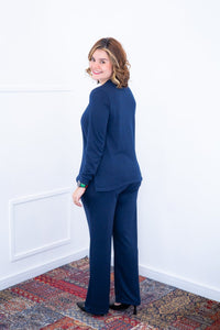 Conjunto Zurique - Lãzinha com Blusa Gola V e Calça Pantalona com Bolsos Faca - Naguirre Shop