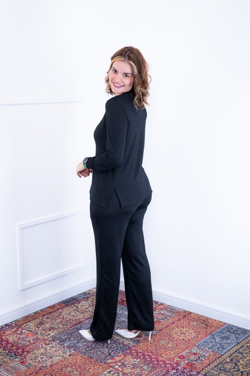 Conjunto Zurique - Lãzinha com Blusa Gola V e Calça Pantalona com Bolsos Faca - Naguirre Shop