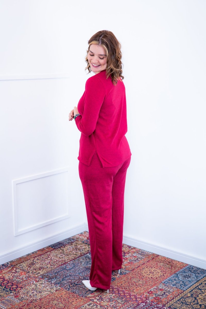 Conjunto Zurique - Lãzinha com Blusa Gola V e Calça Pantalona com Bolsos Faca - Naguirre Shop