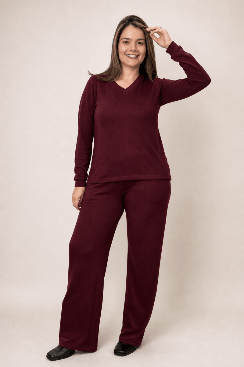 Conjunto Zurique - Lãzinha com Blusa Gola V e Calça Pantalona com Bolsos Faca - Naguirre Shop