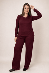 Conjunto Zurique - Lãzinha com Blusa Gola V e Calça Pantalona com Bolsos Faca - Naguirre Shop