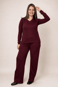 Conjunto Zurique - Lãzinha com Blusa Gola V e Calça Pantalona com Bolsos Faca - Naguirre Shop