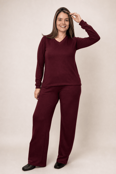 Conjunto Zurique - Lãzinha com Blusa Gola V e Calça Pantalona com Bolsos Faca - Naguirre Shop