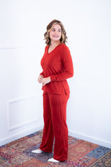 Conjunto Zurique - Lãzinha com Blusa Gola V e Calça Pantalona com Bolsos Faca - Naguirre Shop