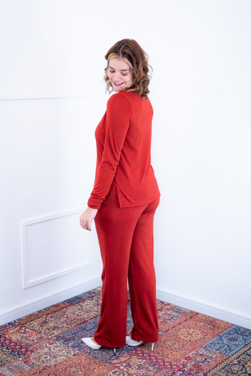 Conjunto Zurique - Lãzinha com Blusa Gola V e Calça Pantalona com Bolsos Faca - Naguirre Shop