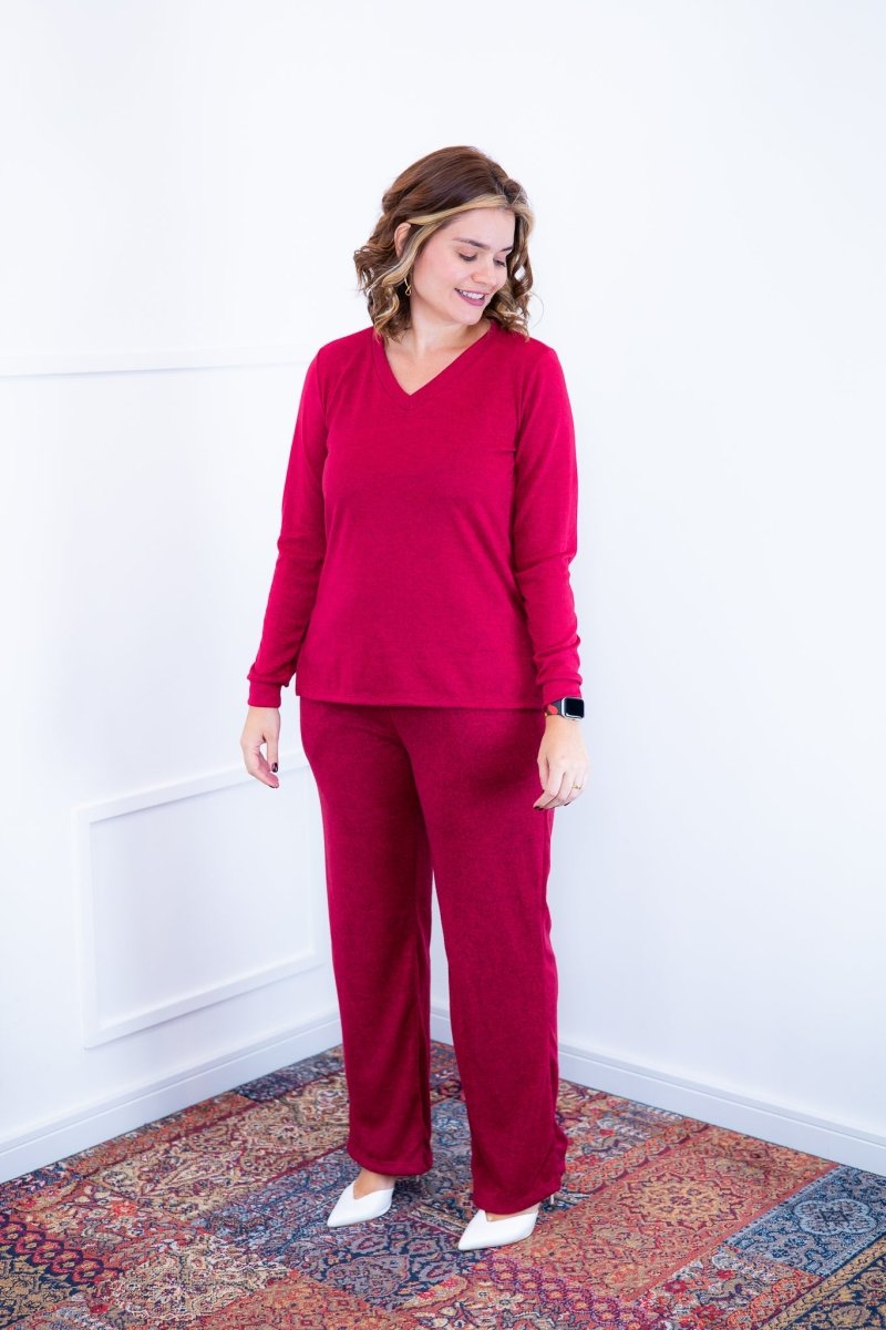 Conjunto Zurique - Lãzinha com Blusa Gola V e Calça Pantalona com Bolsos Faca - Naguirre Shop