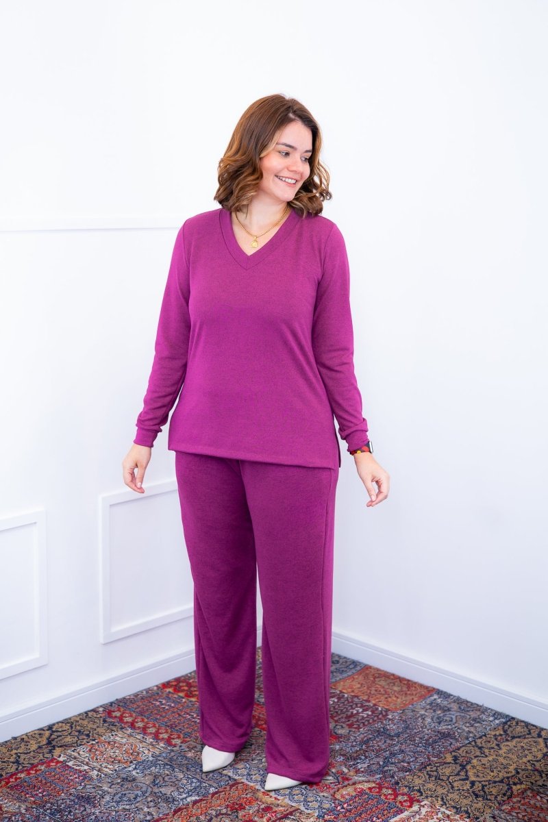 Conjunto Zurique - Lãzinha com Blusa Gola V e Calça Pantalona com Bolsos Faca - Naguirre Shop