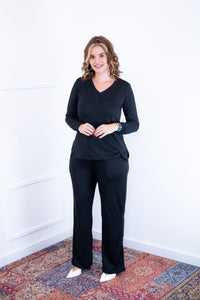 Conjunto Zurique - Lãzinha com Blusa Gola V e Calça Pantalona com Bolsos Faca - Naguirre Shop