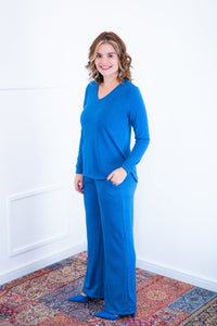Conjunto Zurique - Lãzinha com Blusa Gola V e Calça Pantalona com Bolsos Faca - Naguirre Shop