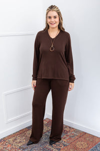 Conjunto Zurique - Lãzinha com Blusa Gola V e Calça Pantalona com Bolsos Faca - Naguirre Shop