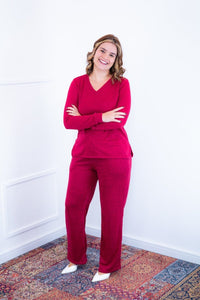 Conjunto Zurique - Lãzinha com Blusa Gola V e Calça Pantalona com Bolsos Faca - Naguirre Shop