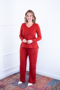 Conjunto Zurique - Lãzinha com Blusa Gola V e Calça Pantalona com Bolsos Faca - Naguirre Shop