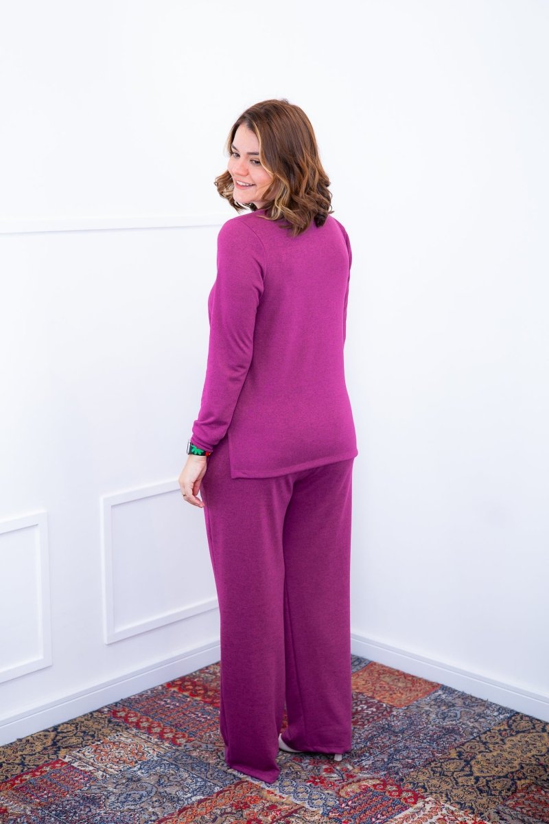 Conjunto Zurique - Lãzinha com Blusa Gola V e Calça Pantalona com Bolsos Faca - Naguirre Shop