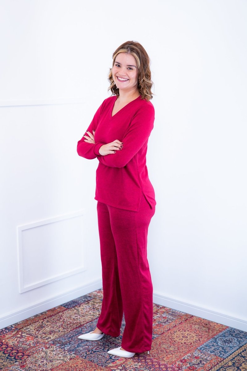 Conjunto Zurique - Lãzinha com Blusa Gola V e Calça Pantalona com Bolsos Faca - Naguirre Shop