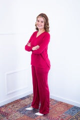 Conjunto Zurique - Lãzinha com Blusa Gola V e Calça Pantalona com Bolsos Faca - Naguirre Shop