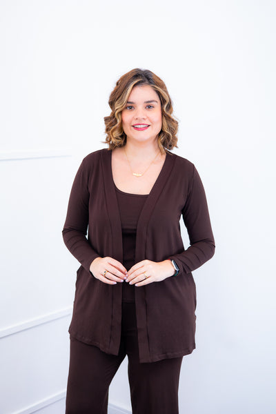 Twin Set Lúcia – Regata + Cardigan em Viscolycra com Bolsos Laterais