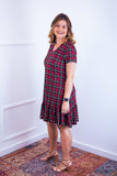 Vestido com Babado Gola V e Manga Curta Verona BF