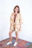 Conjunto Kimono Dora Oversized Estampado e Bermudinha em Crepinho