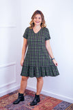 Vestido com Babado Gola V e Manga Curta Verona BF