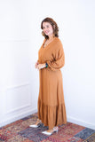 Vestido Longuete com Babado Gola V em Viscolinho Rafaela