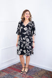 Vestido Sabrina - Decote V Manga Morcego em Viscolinho