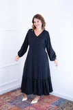 Vestido Longuete com Babado Gola V em Viscolinho Rafaela