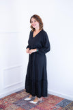Vestido Longuete com Babado Gola V em Viscolinho Rafaela