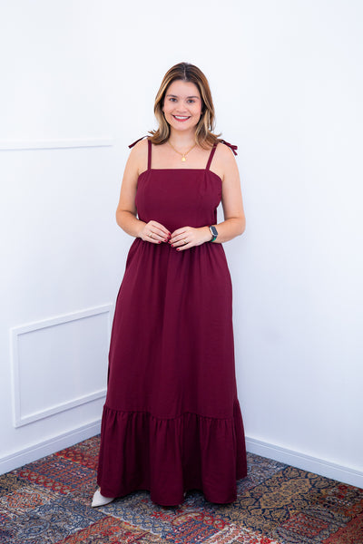 Vestido Longo Luísa – Alcinha Ajustável em Viscose Marrant com Fenda Lateral