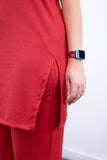 Conjunto Portugal – Túnica Longa com Fenda Lateral e Calça Pantalona em Malha Canelada