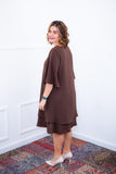 Vestido Lívia - Midi de Duas Camadas Decote V com Manga Morcego em Crepe