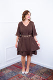 Vestido Lívia - Midi de Duas Camadas Decote V com Manga Morcego em Crepe