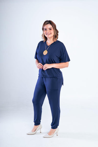 Conjunto Malha Confort Calça e Blusa de Gola V Flórida