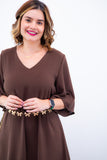 Vestido Lívia - Midi de Duas Camadas Decote V com Manga Morcego em Crepe