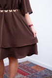 Vestido Lívia - Midi de Duas Camadas Decote V com Manga Morcego em Crepe