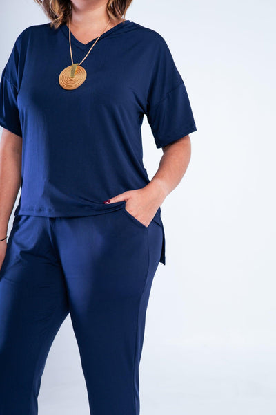 Conjunto Malha Confort Calça e Blusa de Gola V Flórida