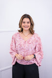 Blusa Bela - Manga Flare com Decote V em Crepe