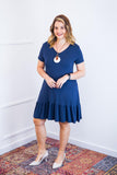 Vestido com Babado Gola V e Manga Curta Verona