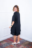 Vestido Lívia - Midi de Duas Camadas Decote V com Manga Morcego em Crepe